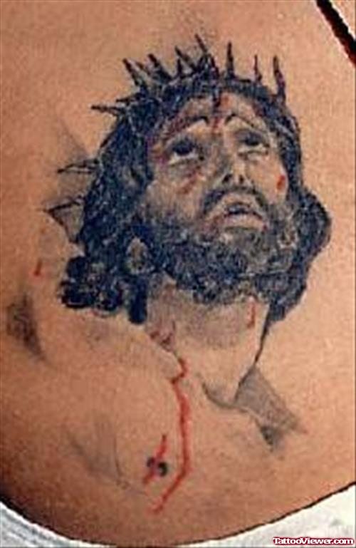 Realistic Jesus Head Tattoo