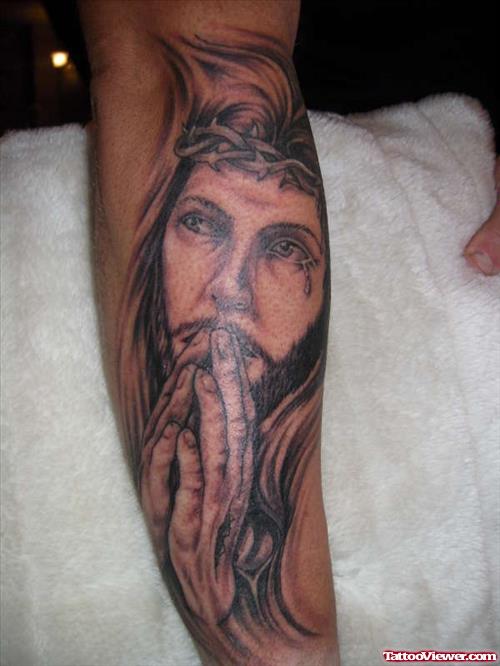 Praying Jesus Tattoo On Sleeve