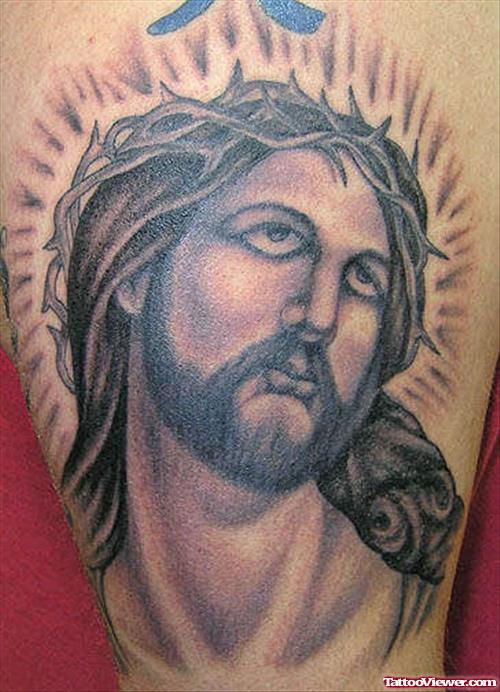 Latest Grey Ink Jesus Tattoo