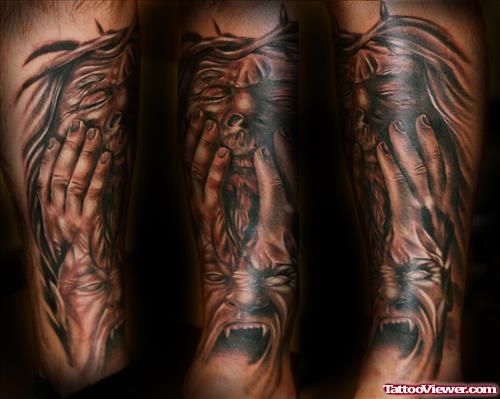 Awesome GRey Ink Jesus Tattoo Design