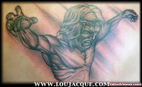 Special Grey Ink Jesus Tattoo