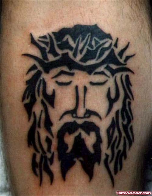 Black Tribal Jesus Head Tattoo