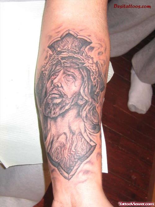 Attractive Jesus Tattoo On Left Forearm