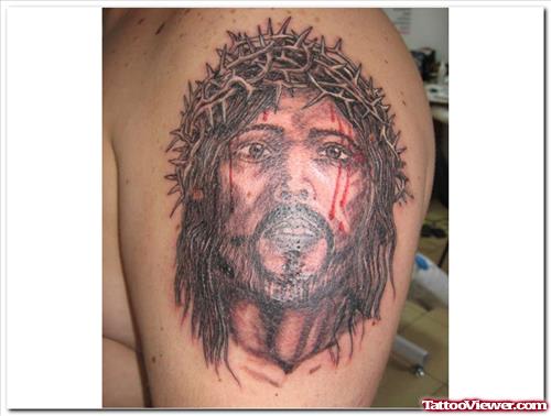 Left Shoulder Jesus Tattoo For Men