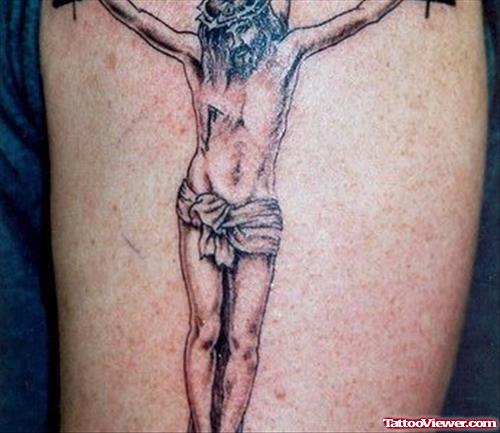 Jesus Tattoo On Side Bicep