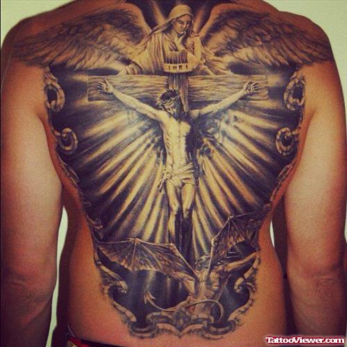 Dark Ink Jesus Tattoo On Back