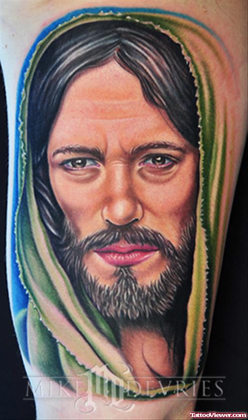 Colored Jesus Face Tattoo