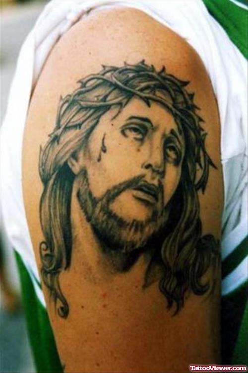 Attractive Right Shoulder Jesus Tattoo