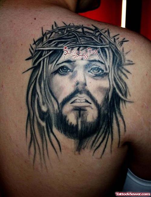 Right Back Shoulder Jesus Tattoo