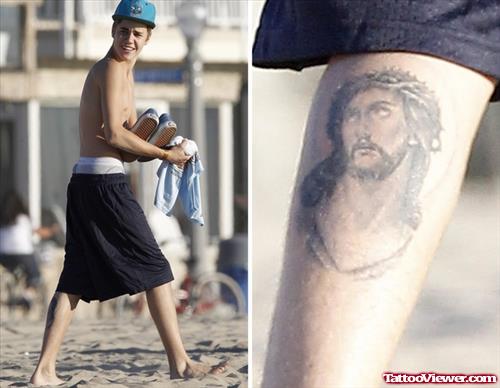 Beautiful Jesus Tattoo On Leg