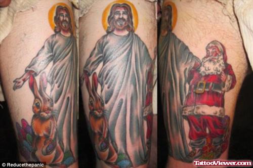 Colored Jesus With Santa Tattoo