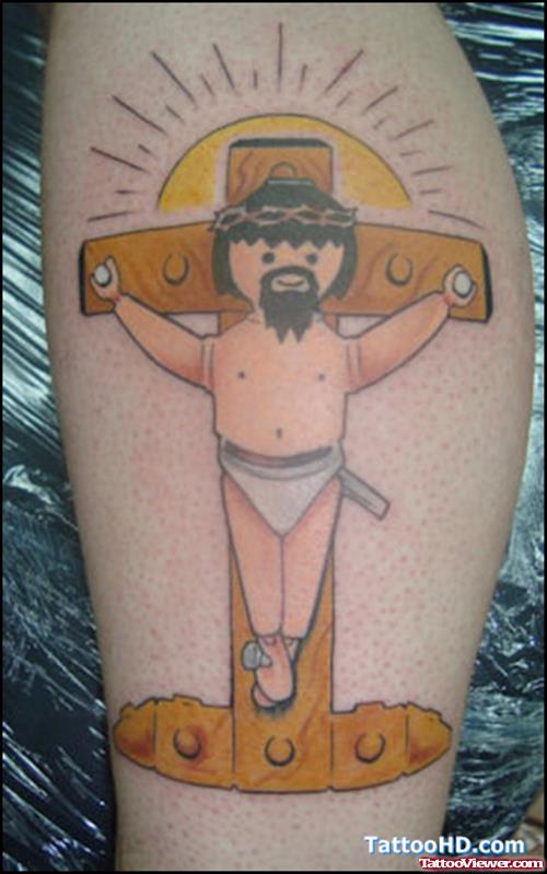 Attractive Jesus Tattoo On Leg