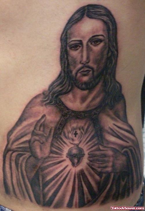 Religious Grey Ink Jesus Tattoo