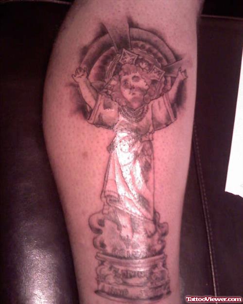 Little Jesus Christ Tattoo On Leg
