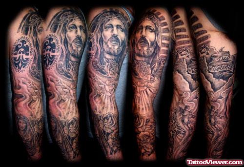 Full Sleeves Jesus Head Tattoo