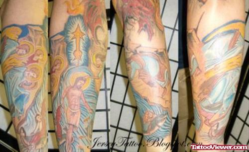 Colored Baptism Of Jesus Tattoo