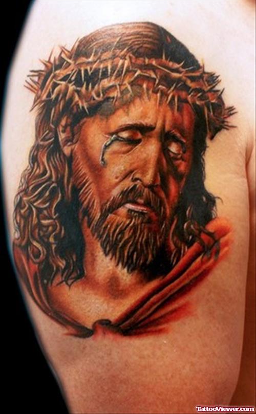 Jesus Tattoo On Right Shoulder