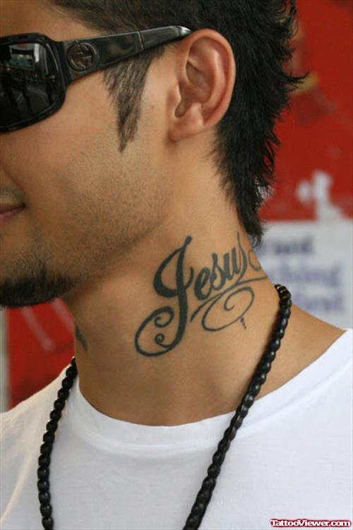 Jesus Tattoo On Guy Neck
