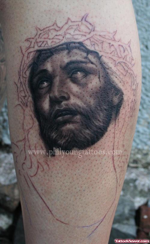 Best Jesus Tattoo On Leg