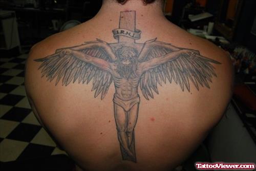 Winged Jesus Tattoo On Back