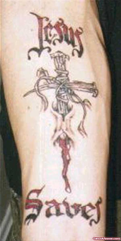Jesus Tattoo On Right Forearm