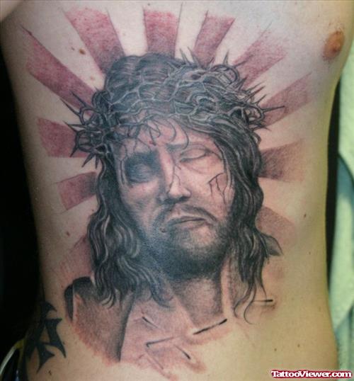Charming Jesus Tattoo On Side Rib