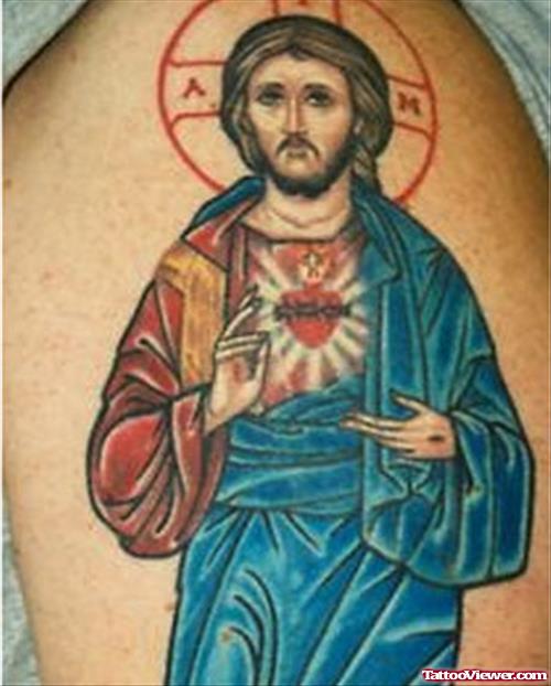 Attractive Colored Jesus Tattoo