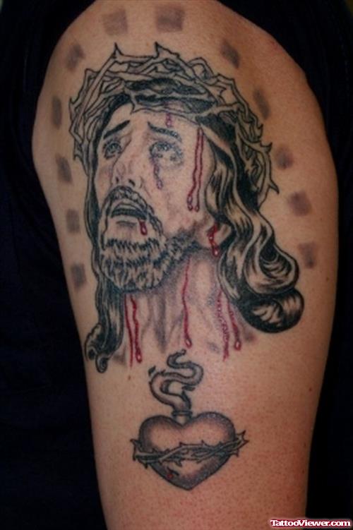 Sacred HEart And Jesus Tattoo On Half Sleeve