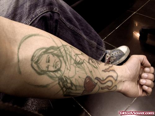 Jesus Tattoo On Left Forearm
