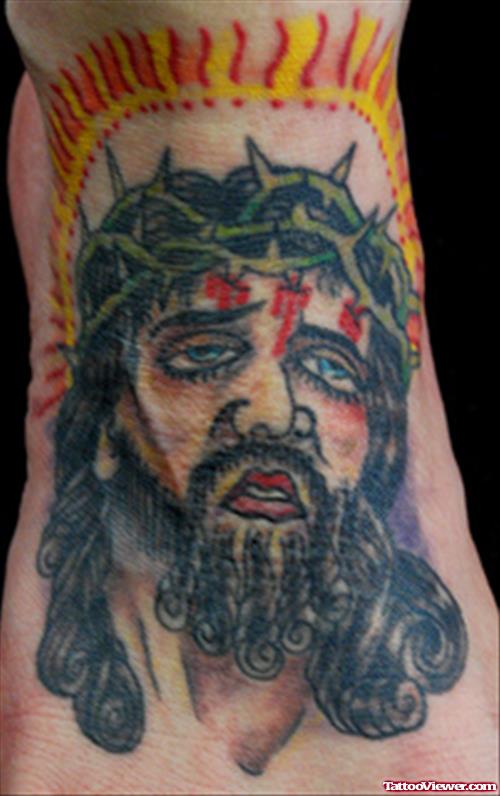 Jesus Tattoo On Foot