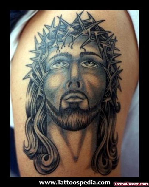 Black Jesus Tattoo On Half Sleeve