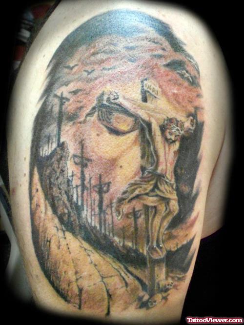 Amazing Large Jesus Tattoo On Back