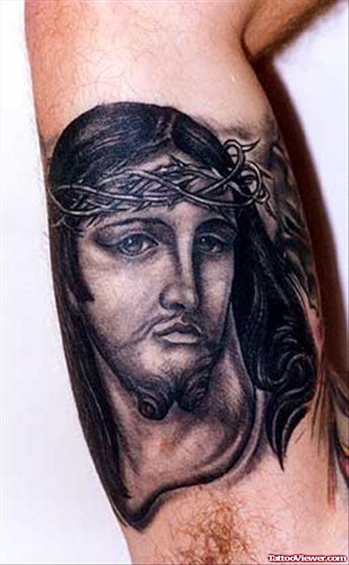 Jesus Tattoo on Right Inner Bicep