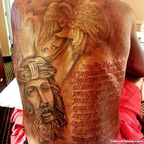 Jesus Tattoo On Man Back Body