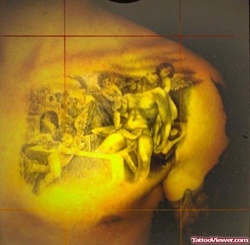 Jesus Tattoo On Left Collarbone