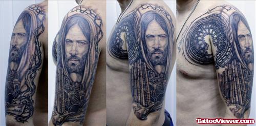 Jesus Tattoo On Half Sleeve