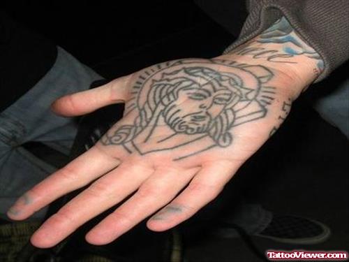 Jesus Head Tattoo on Palm