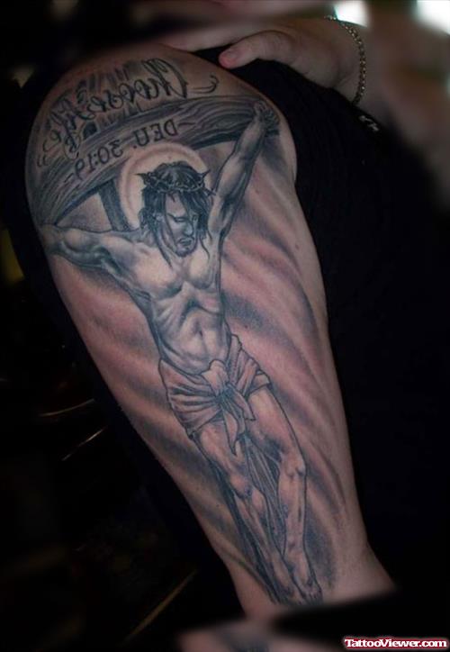 Jesus Christ Tattoo On Full Sleeve