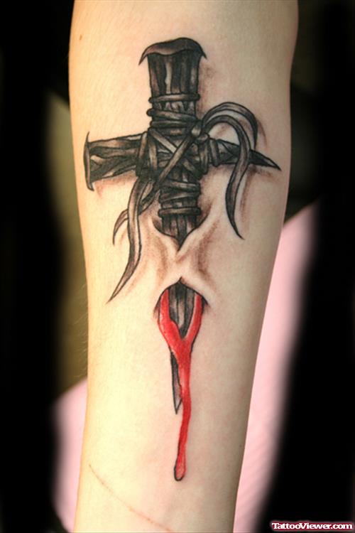Ripped Skin Jesus Tattoo On Arm
