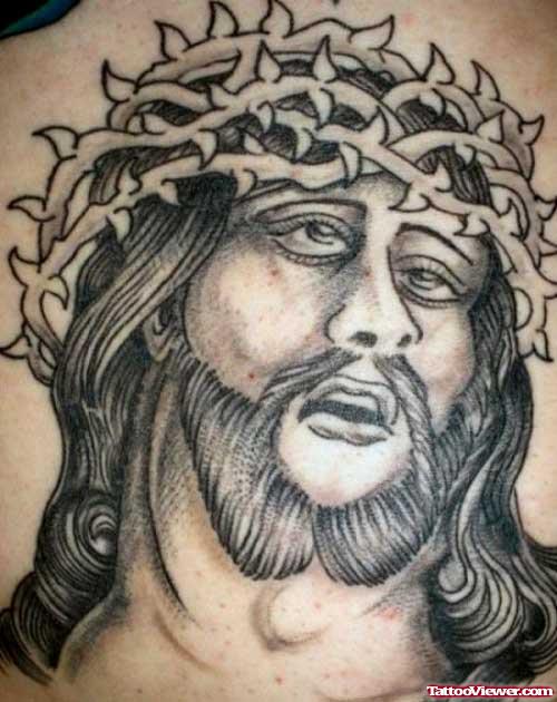 Quality Grey Ink Jesus Head Tattoo
