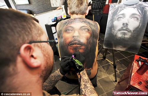 Jesus Tattoo On Man Full Back
