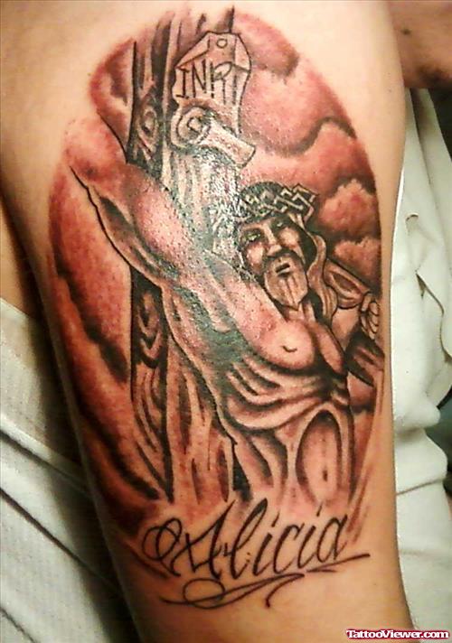 Jesus Tattoo On Inner Bicep