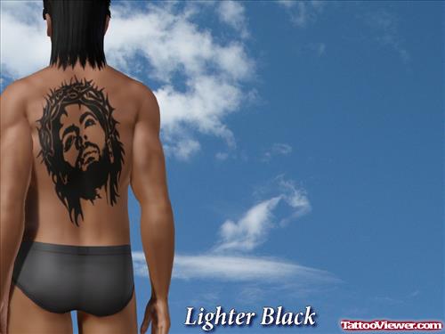 Jesus Head Tattoo On Man Back