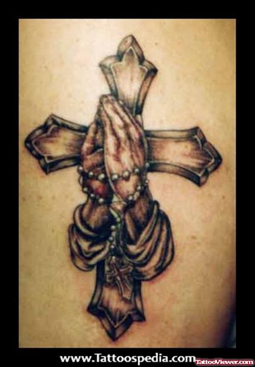 Cross And Praying Hands Tattoo