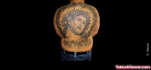 Amazing Jesus Tattoo On Man Back Body