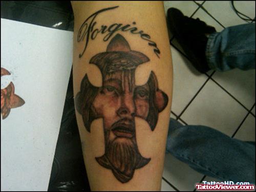Jesus Face in Cross Tattoo