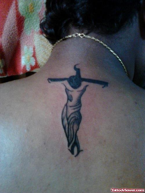 Amazing Jesus Christ Tattoo On Upperback