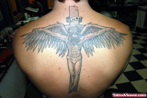 Winged Jesus Christ Tattoo On Back