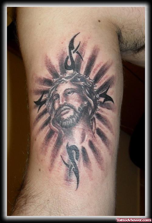 Jesus Tattoo On Bicep For Men