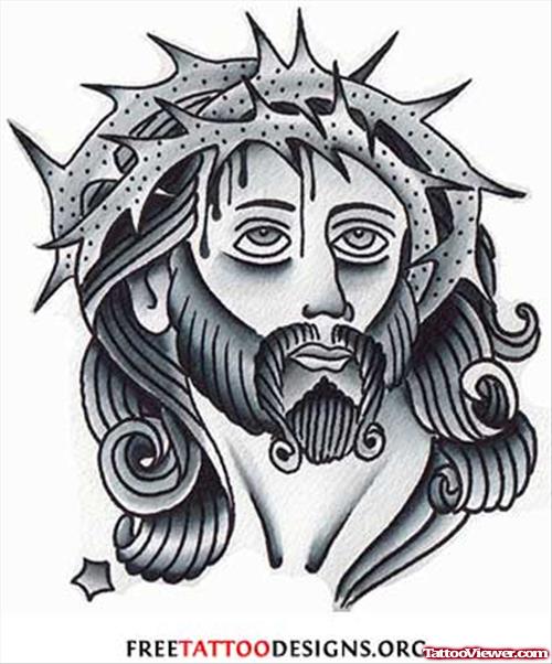 Grey Ink Jesus Tattoo Design For Women